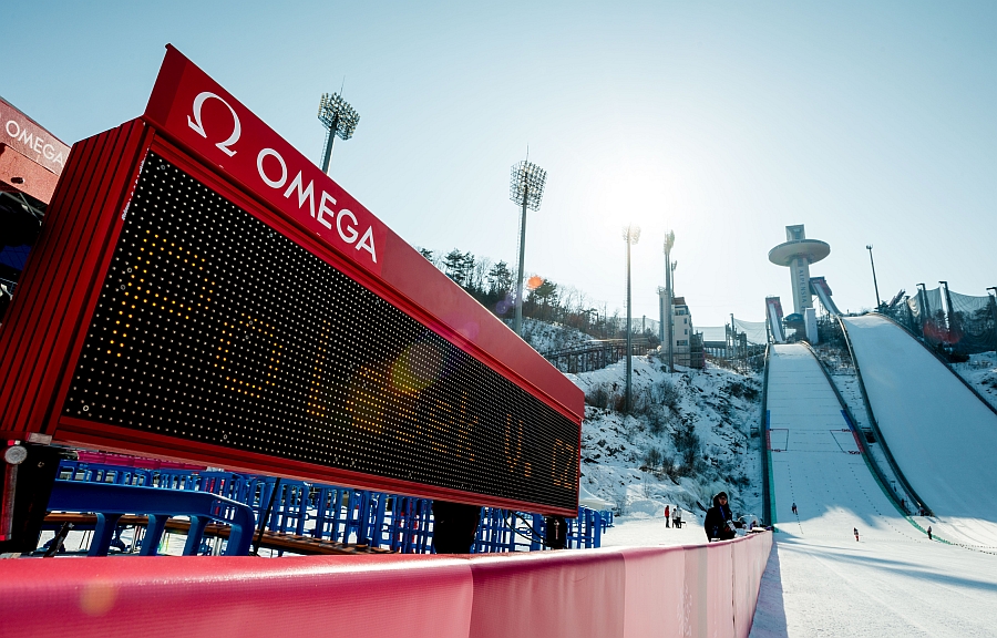 Omega Scoreboard at winter olympics.