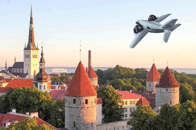 Aircraft over Tallinn old town.